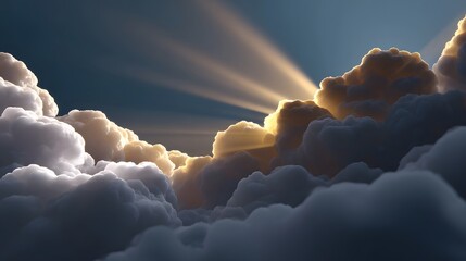 Striking image of dramatic, backlit clouds casting a warm, ethereal glow against a moody, atmospheric sky