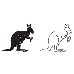 Minimal Kangaroo Silhouette & Kangaroo Lineart – Kangaroo Vector Style with Balanced Graphic Lines – Kangaroo Illustration – Silhouette and Lineart Set of Kangaroo