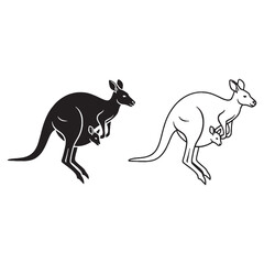 Distinct Kangaroo Silhouette & Kangaroo Lineart – Kangaroo Vector Artwork Representing Australian Wildlife – Black Vector of Kangaroo – Vector Set of Kangaroo