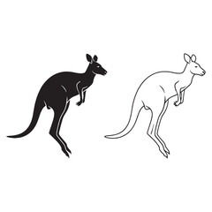 Fototapeta premium Clean Kangaroo Silhouette & Kangaroo Lineart – Kangaroo Vector Drawing Featuring Simplified Body Design – Kangaroo Illustration – Silhouette and Lineart Set of Kangaroo