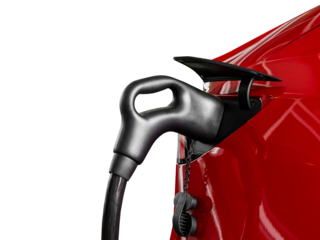 electric car charging with connector isolated on transparent background
