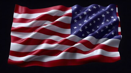 Majestic waving American flag against a dark background, representing the pride, freedom and democratic values of the United States