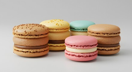 Colorful Macarons on White Background