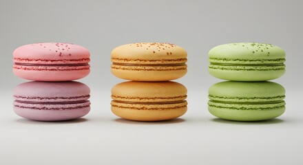Fototapeta premium Colorful Macarons Stacked on White Background