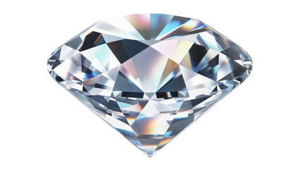 Fototapeta premium Brilliant Round Cut Diamond with Sparkling Refraction and Rainbow Light Dispersion Isolated on White Background