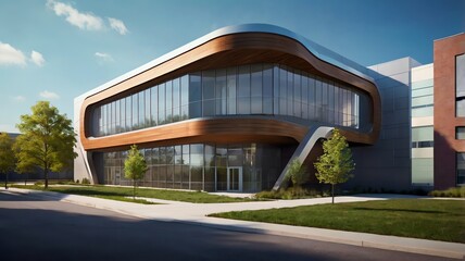 Fototapeta premium Modern Office Building with Unique Curved Design