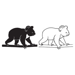 Bold Koala Silhouette & Koala Lineart – Koala Vector Design Emphasizing Iconic Character – Black Vector of Koala – Vector Set of Koala