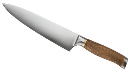 Professional chef's knife with elegant wooden handle and gleaming steel blade