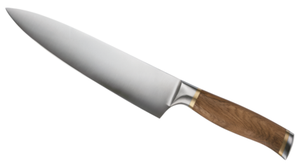 Professional chef's knife with elegant wooden handle and gleaming steel blade