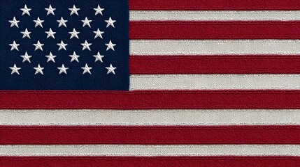 Fototapeta premium Close-up view of the iconic American flag with its distinct pattern of red and white stripes, and white stars on a navy blue field, representing the United States of America.