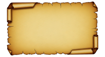 Vintage Burnt Parchment PNG: An old, aged piece of paper with burnt and torn edges. An isolated design element with a transparent background for creative layering projects.