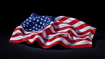 Obraz premium Vibrant and waving American flag set against a dark, contrasting background, representing patriotism, national pride, and the ideals of the United States of America.