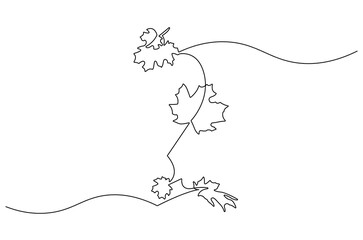 Continuous one line drawing of Autumn Leaves. Single line drawing illustration of Fall leaves. Autumn vibes concept vector art. Doodle line illustration.