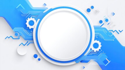 Futuristic Blue Technology Circle with Circuitry and Gears on White Background