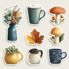 autumn pumpkins and leaves set