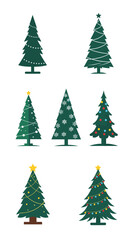 Collection of festive decorated christmas trees ready for holiday celebrations and winter festivities