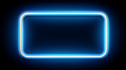 Glowing Blue Neon Rectangle Shape Frame with Rounded Corners on Black Background