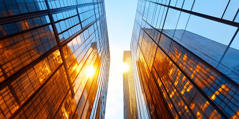 Golden Hour Cityscape Low Angle View Of Modern Structures