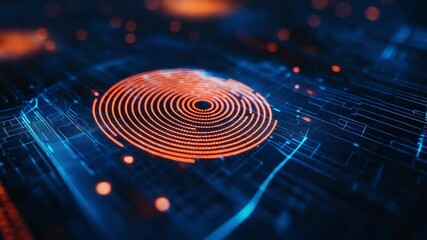 Orange digital interface loading on futuristic circuit board - Powered by Adobe