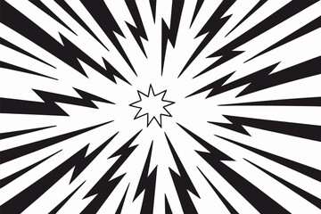 Abstract Black and White Lightning Bolt Radial Burst Background