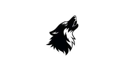 Minimalist wolf head howling logo white background vector art simple shapes black gray colors
