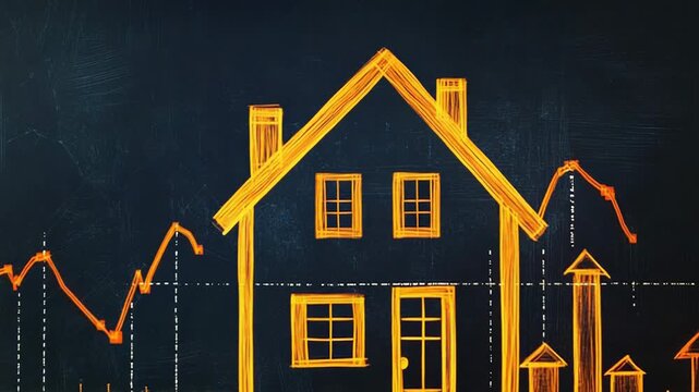 House prices rising and falling over time on blackboard
