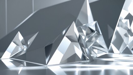 Abstract metallic geometric shapes with reflective surfaces and sharp edges. Modern, sleek design. Artistic render of metallic forms.