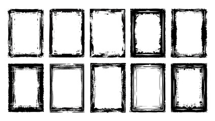 Grunge Black and White Rectangular Frames Set