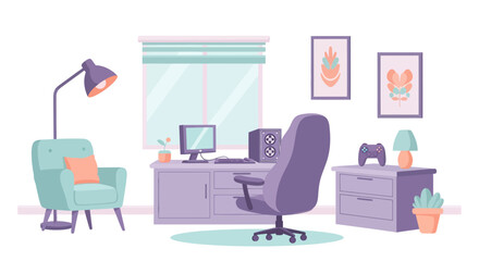 Colorful Cartoon Gaming Home Office Setup.