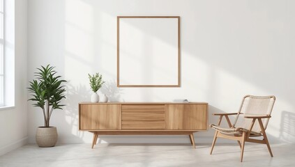 Frame mockup. Living room interior wall mockup. Wall art. 3d rendering, 3d illustration