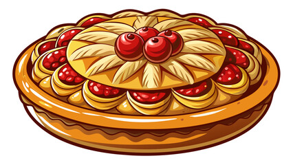 Golden gâteau basque filled with cream and cherry jam sits elegantly. Isolated background highlights Basque regional pride, rustic charm, and balance of simplicity with French pastry refinement.