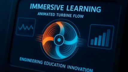 Immersive turbine flow interface learning animation for engineering education innovation with interactive analytic display futuristic concept - Powered by Adobe