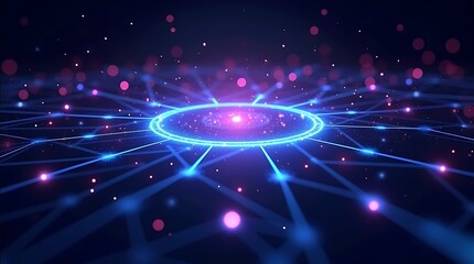 Obraz premium Futuristic digital network with glowing blue and pink lights