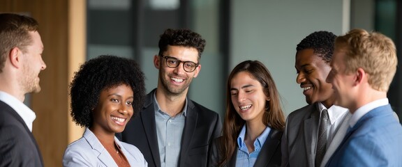 Diverse Team of Professionals Laughing and Connecting in Modern Office