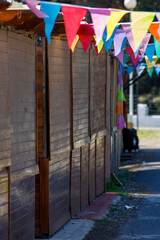 beach huts at sunset