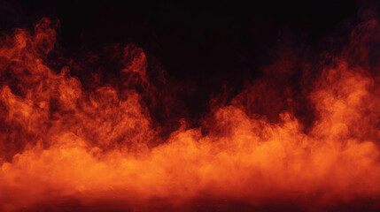 Fototapeta premium Dark halloween fog glowing in fiery orange tones, abstract smoky backdrop for scary holiday design. halloween fog, orange smoke, spooky halloween, eerie mist, horror background, oc