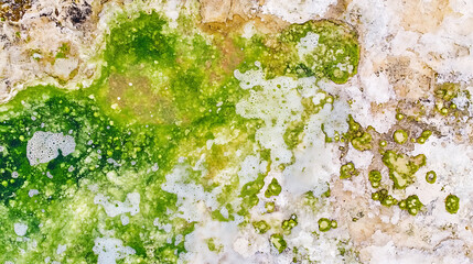 Aerial View of Green Algal Blooms on a Rocky Surface
