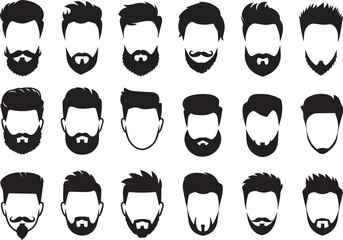 Set of different beard and mustache shapes isolated on white background