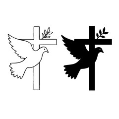 Vector illustration of black and white dove with cross