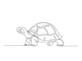 Turtoise in single outline illustration. Continuous line art drawing of big turtle. Editable stroke.