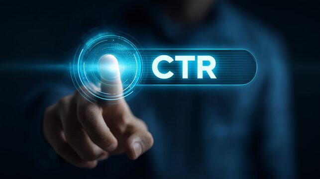 : Bright glowing search result being clicked with high engagement, symbolizing CTR optimization. CTR, SEO clicks, click-through rate, SEO engagement, website performance