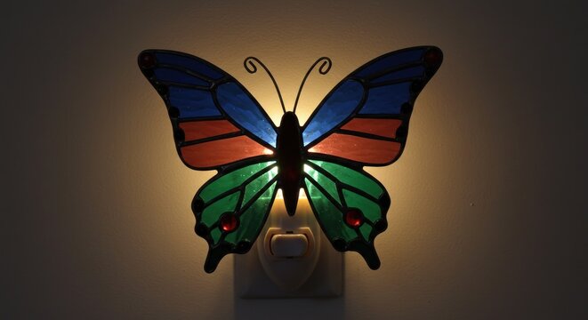 Colorful stained glass butterfly nightlight