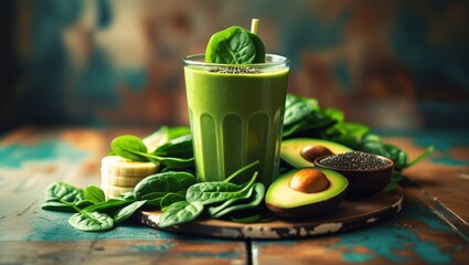 Healthy smoothie with avocado, banana and spinach.