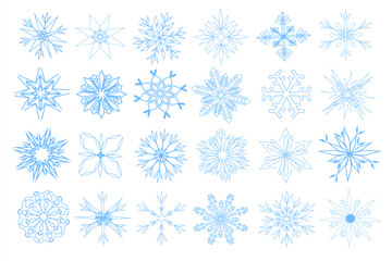 Realistic snowflakes Icons. Winter concept. Set of snowflakes on white background. Snow, winter holidays. Vector illustration