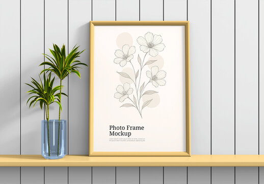 Isolated Wooden Photo Frame Mockup