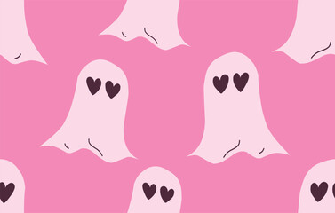 seamless pattern with ghost fallin love cartoon character 