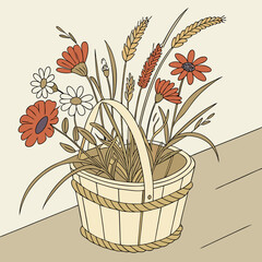 Rustic Floral Arrangement in a Beige Basket