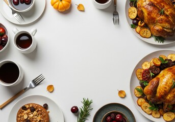 Thanksgiving dinner with roasted turkey and seasonal side dishes  