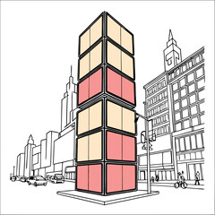 Tall Pink and Beige Billboard in City Setting