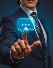 Abstract futuristic hologram icon with glowing speech bubble design